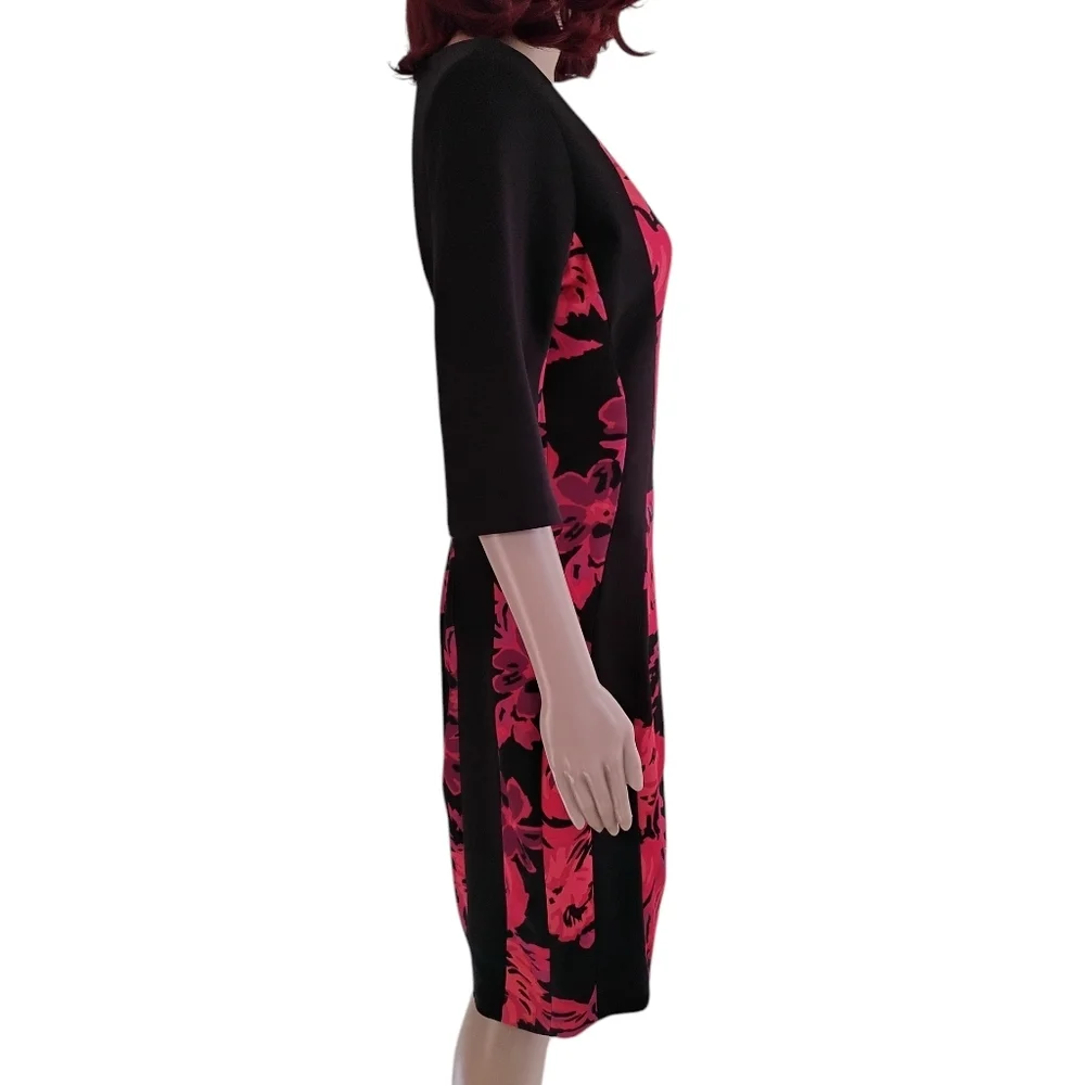 Signature By Sangria Floral Black and Pink Scuba Dress Size 8 - Picture 10 of 13